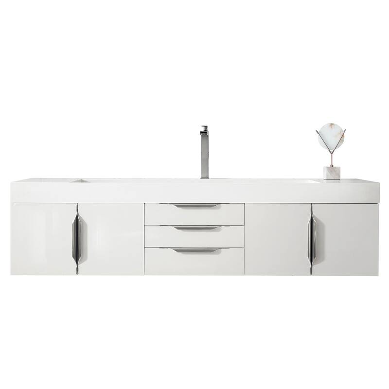James Martin Vanities Mercer Island 72" Single Vanity, Glossy White with Brushed Nickel Hardware