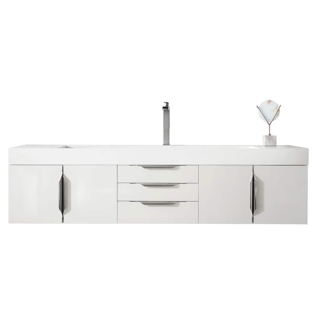 James Martin Vanities Mercer Island 72" Single Vanity, Glossy White with Brushed Nickel Hardware