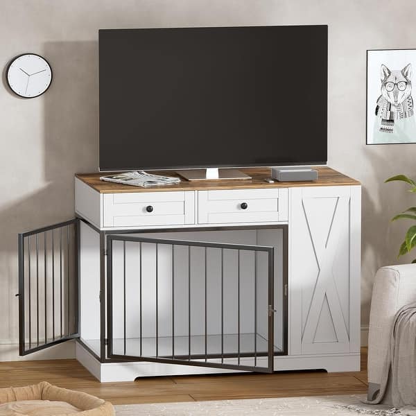 PAKASEPT 31.5" Dog Crate Furniture – Farmhouse Style End Table With USB Charger, For Small & Medium Dogs