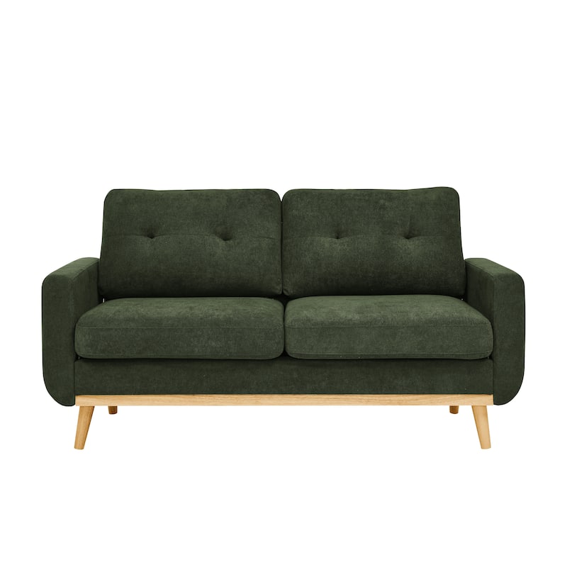67.7" Mid-Century Tufted Loveseat with Wood Legs - 29.5" D x 67.7" W x 34.6" H