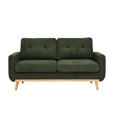 Homy Casa Green 2-Seater Sofa Wood Legs, Tufted Back, Linen Upholstery