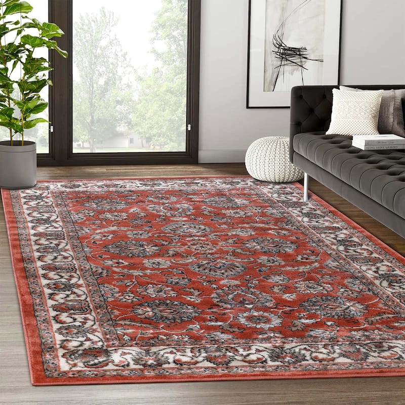 Superior Lille Classic Floral Medallion Indoor Runner or Area Rug - 5' x 8' - Salmon