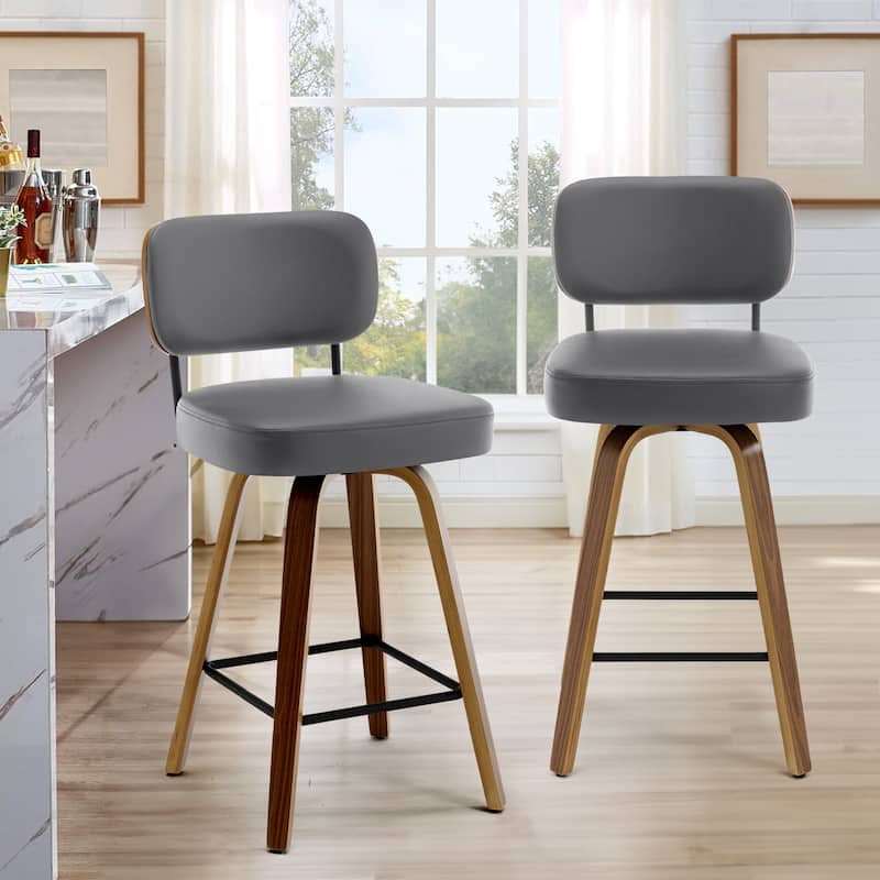 26"/29" Swivel Bar Stools/ Counter Stools with Bentwood Legs - Set of 2 - Grey-PU Back - Counter Height