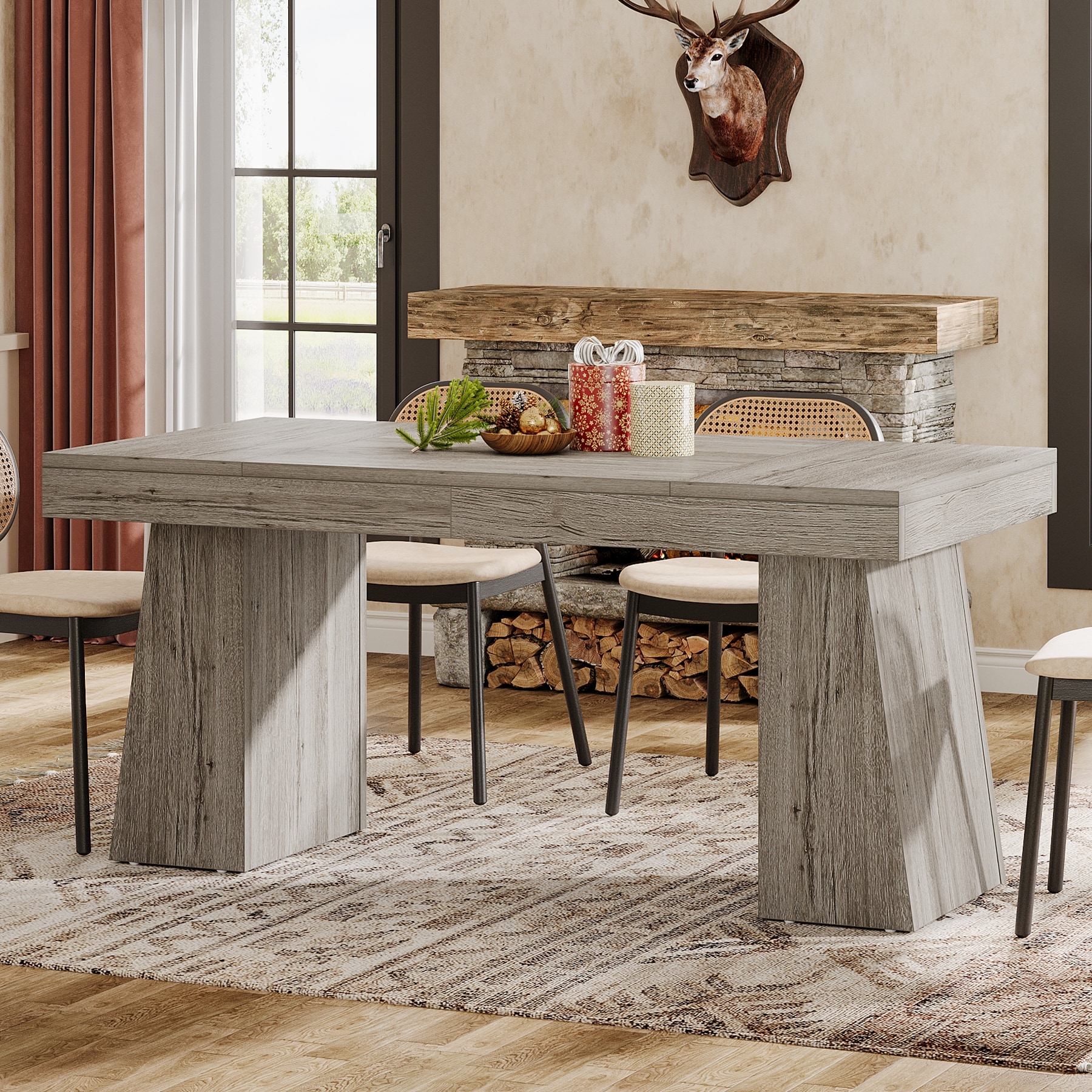 55 Inches Wood Dining Table for 4 to 6, Brown - Overstock - 42353171