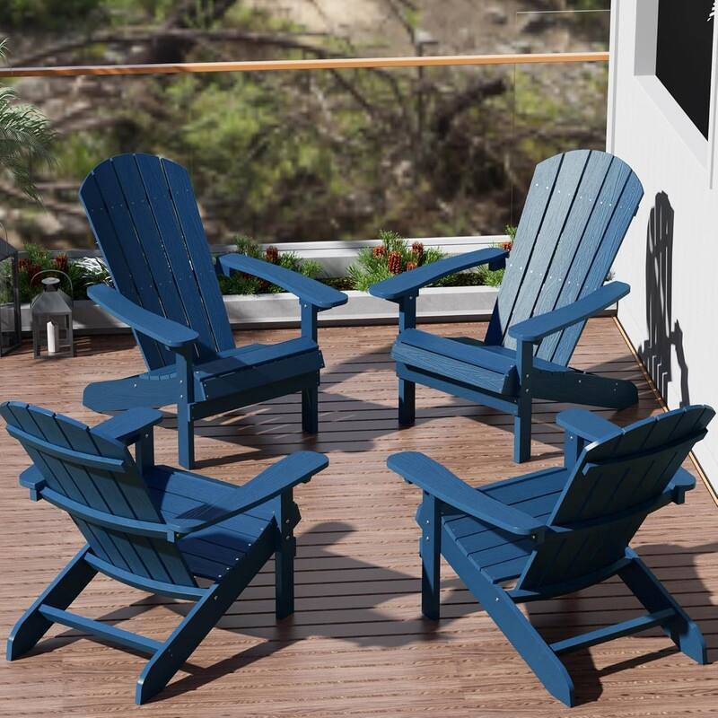 WINSOON All Weather HIPS Outdoor Plastic Adirondack Chairs Set of 4 - Navy