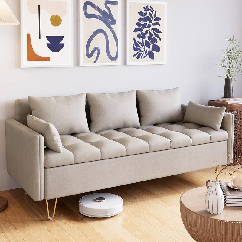 3-Seater Faux Leather Sofa - Off-White