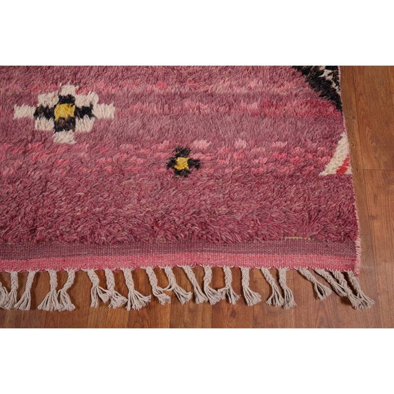 Pink Geometric Moroccan Large Area Rug Hand-Knotted Wool Carpet - 9'10" x 14'7"
