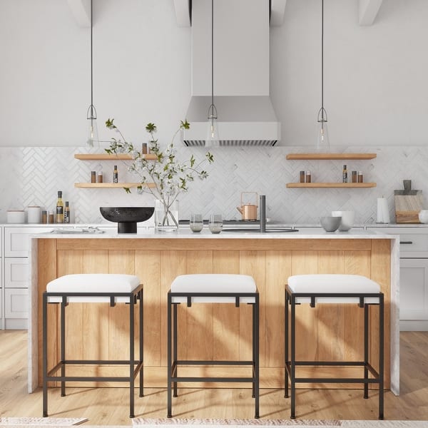 slide 2 of 6, Upholstered Iron Counter Stool - 26.5" - Black and White