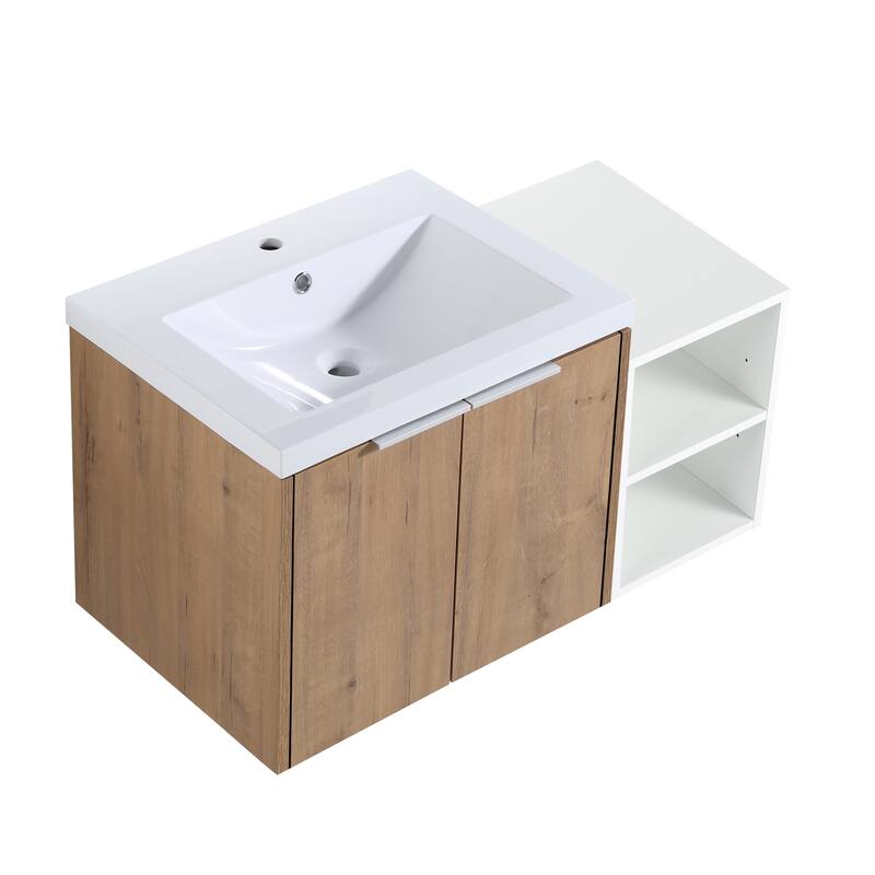 36" Wall-Mounted Bathroom Vanity with Resin Sink, Soft-Close Doors, Small Storage Shelves for Modern Bathrooms