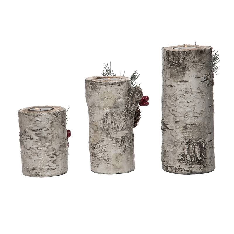 Transpac Resin 7.75 in. Multicolor Christmas Birchwood Tealight Holders Set of 3