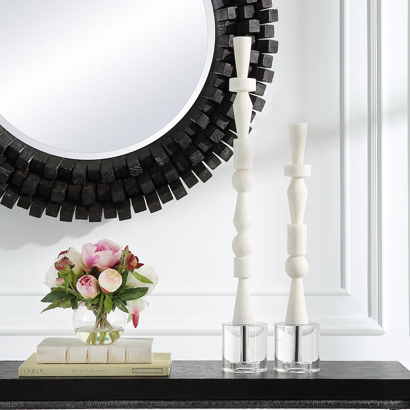 Uttermost Norte White Stone Sculptures, Set Of 2 - 4"W x 28.25"H x 4"D