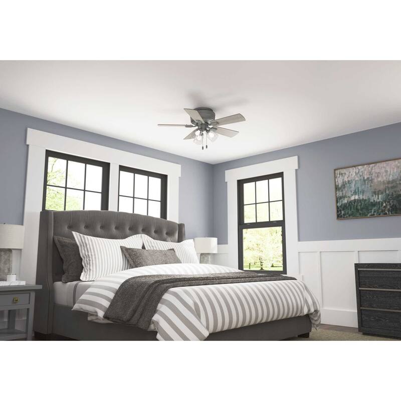 Hunter 42" Crestfield Low Profile Ceiling Fan with 3-Light LED Light Kit and Pull Chain - Casual, Farmhouse, Rustic