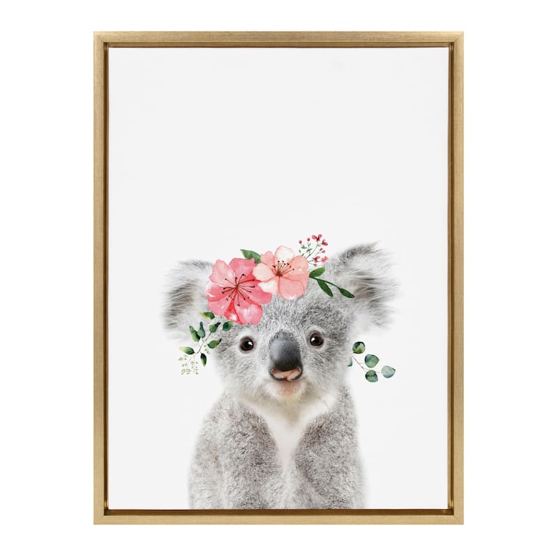 Kate and Laurel Sylvie Flower Crown Koala Framed Canvas by Amy Peterson