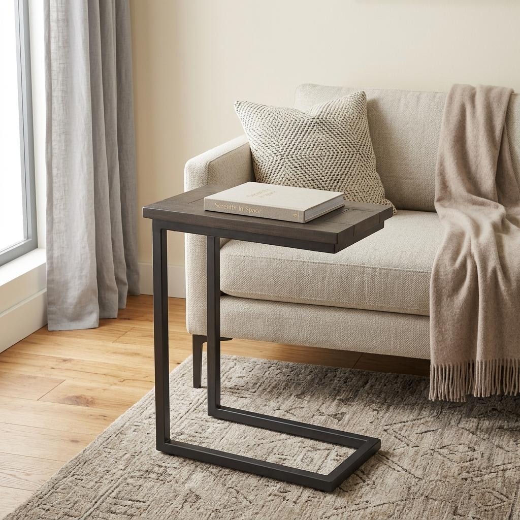 HomeRoots 24" Walnut and Black Solid Wood and Iron End Table - 18.10 in. x 24.00 in. x 10.20 in.