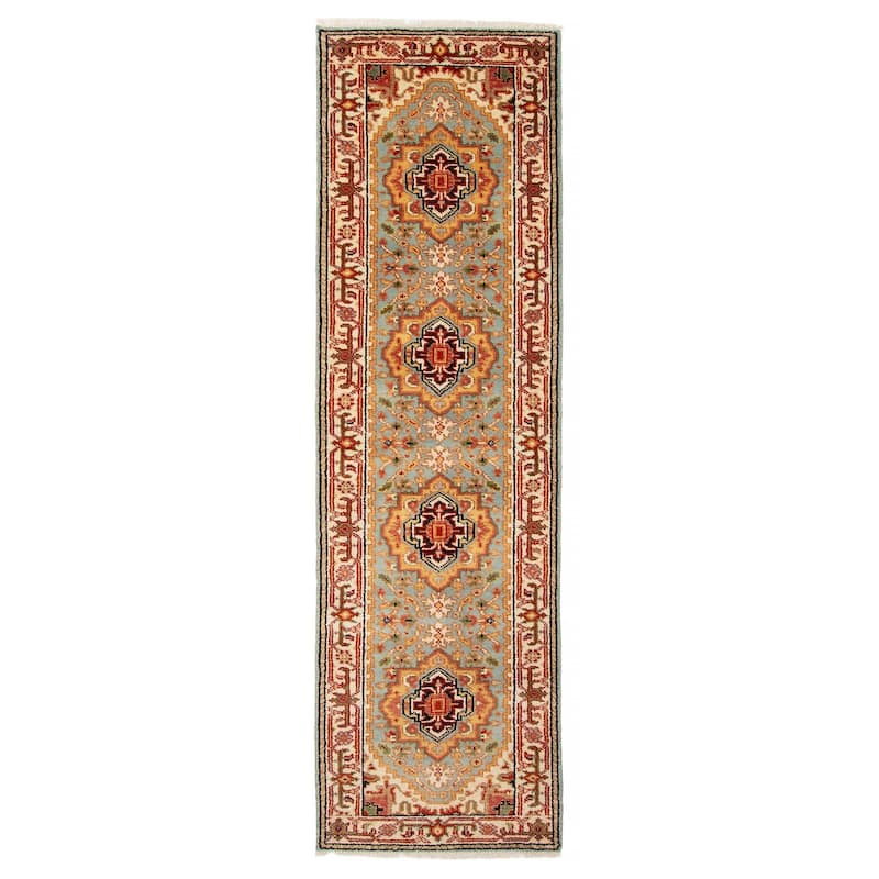 ECARPETGALLERY Hand-knotted Serapi Heritage Light Blue Wool Rug - 2'7 x 9'10 - Light Blue - 2'7 x 9'10