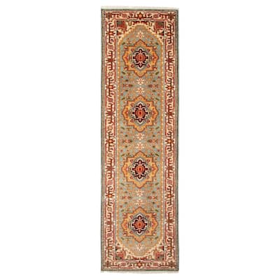 ECARPETGALLERY Hand-knotted Serapi Heritage Light Blue Wool Rug - 2'7 x 9'10