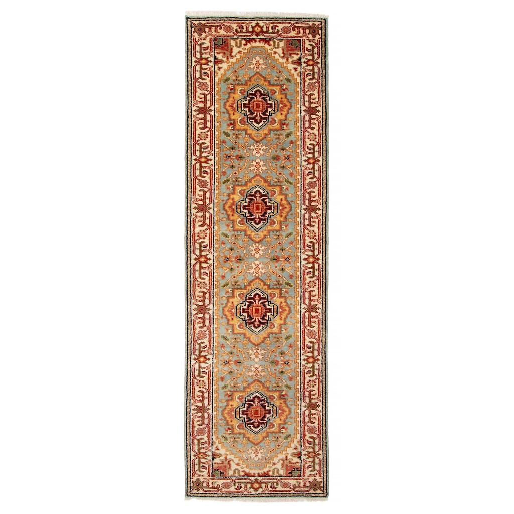 ECARPETGALLERY Hand-knotted Serapi Heritage Light Blue Wool Rug - 2'7 x 9'10