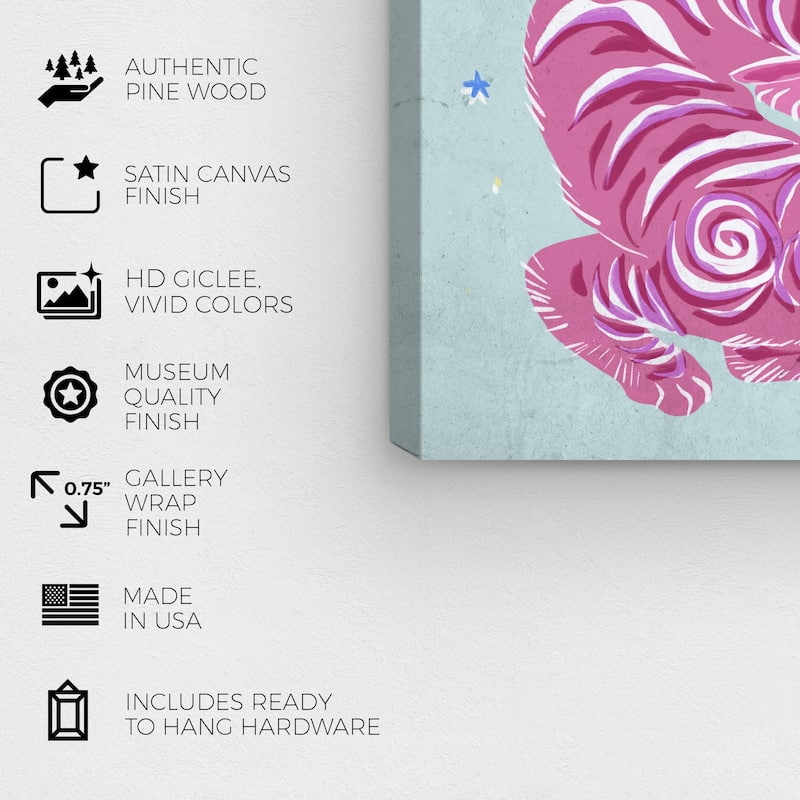 Wynwood Studio Canvas Animals Neon Lunar Tiger Pink and Pastel Yellow Modern & Contemporary Wall Art Canvas Print