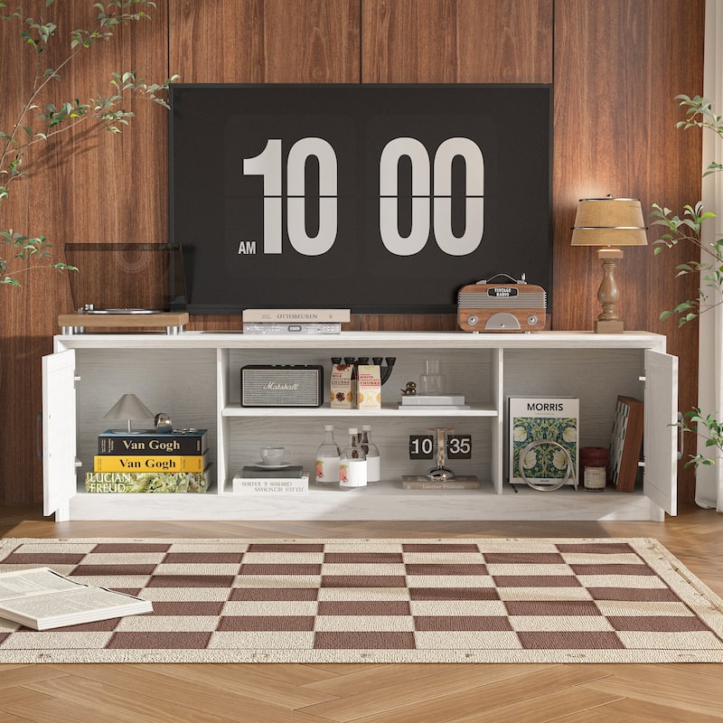Modern TV Stand with Adjustable Shelf and Cabinet Doors, Media Console for 70” TV