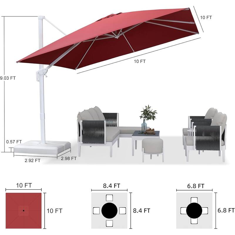 PURPLE LEAF White Square Cantilever Patio Umbrella With Base