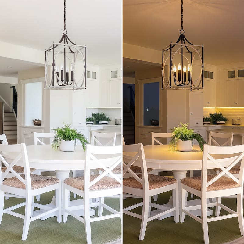 Modern Farmhouse 4-Light Lantern Chandelier Cage Pendant for Kitchen Island
