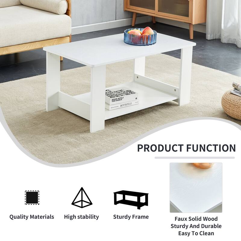 35.4" Modern Rectangular Coffee Table with Storage Shelf for Living Room, Bedroom and Study Room