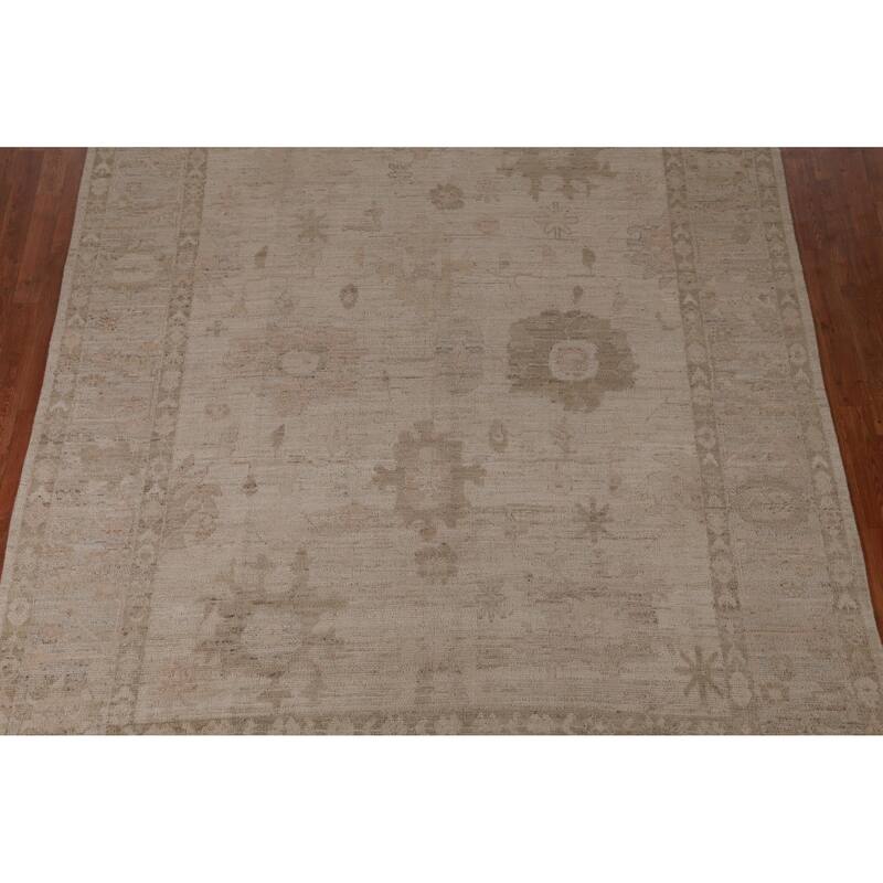 Hand Knotted Oriental 100% Wool Carpet Transitional All-Over Beige & Ivories Oushak Area Rug - 9' 10'' X 7' 8''