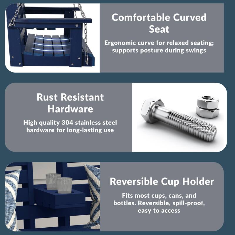 Nashville Poly 54 Inch Porch Swing with Folding Cup Holder