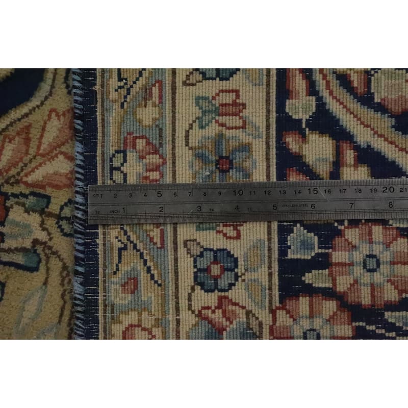 Hand Knotted Oriental 100% Wool Carpet Traditional Floral Navy Blue & Blues Kerman Area Rug - 13' 4'' X 10' 0''