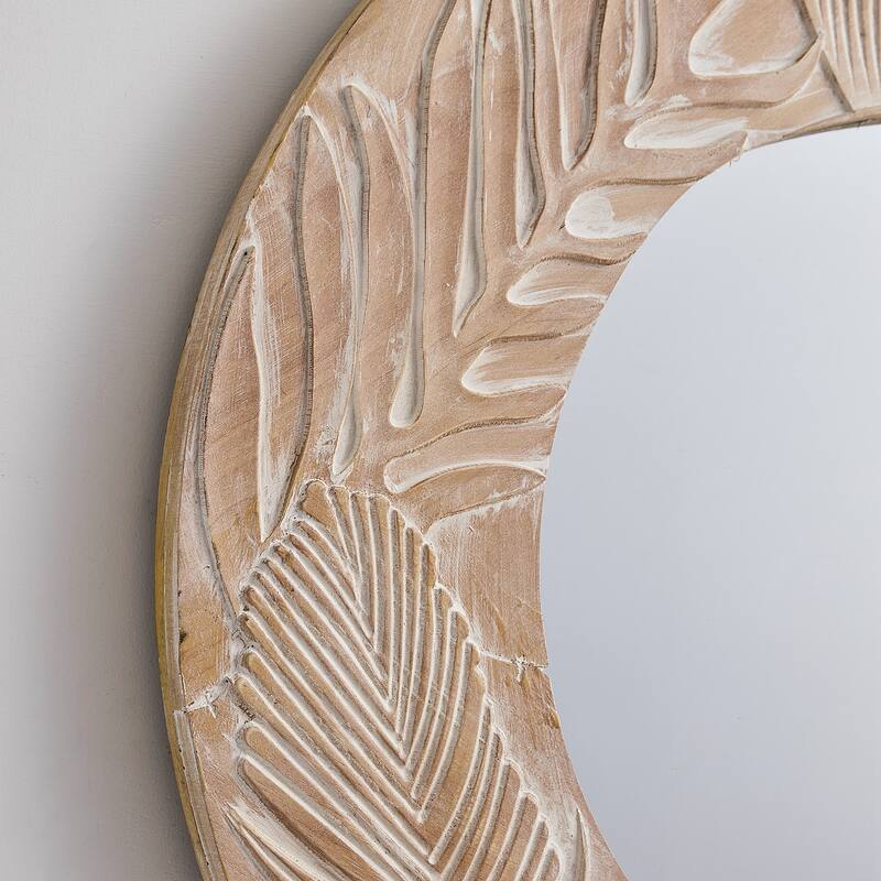 Farmhouse Carved Wood Round Wall Mirror - 28" x 28"