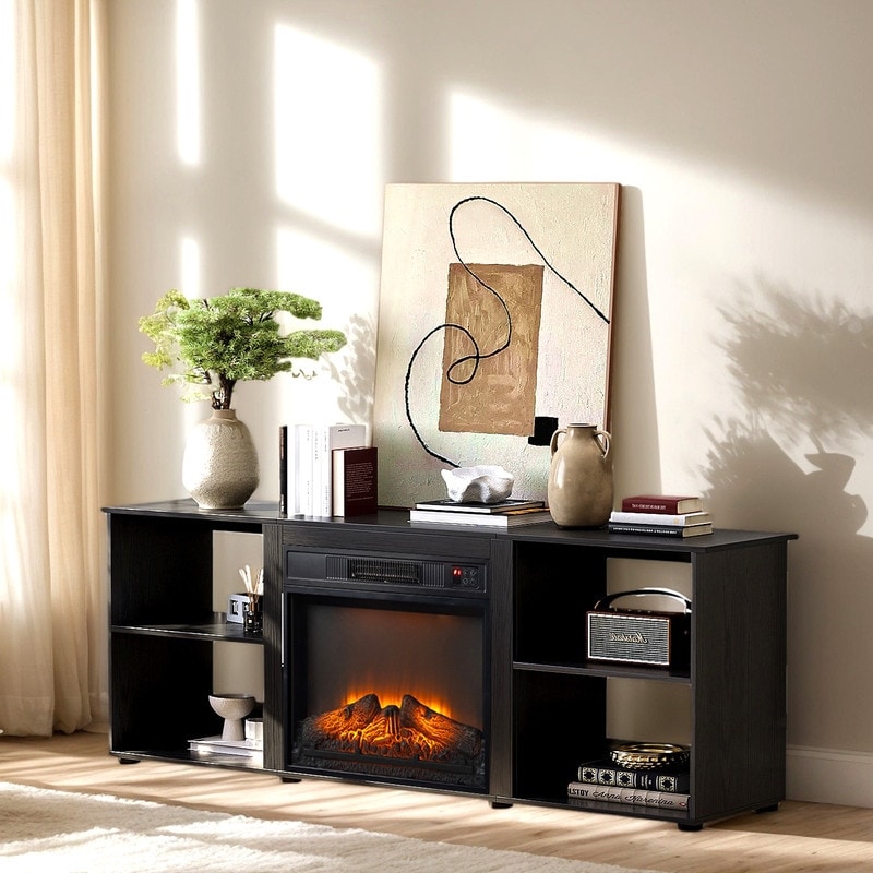Farmhouse 58'' TV Stand For Tvs Up To 70'' With Electric Fireplace and Adjustable Shelves