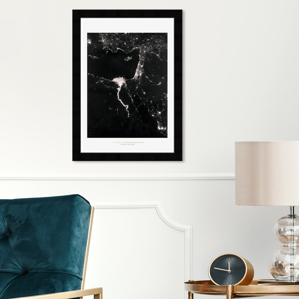Wynwood Studio 'City Lights River' Cities and Skylines Wall Art Framed Print United States Cities - Black, White