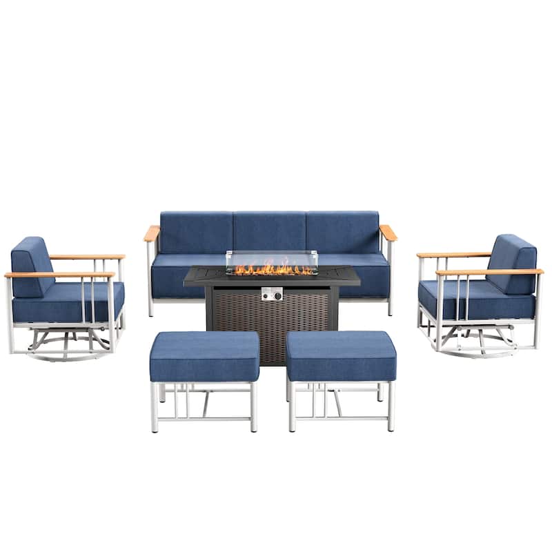 Pocassy 6PCS Sofa Chair Ottoman with Fire Table