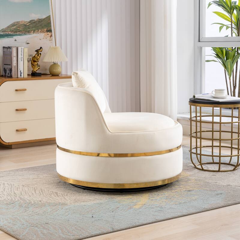 360 Degree Swivel Accent Chair Velvet Modern Upholstered Barrel Chair Over-Sized Soft Chair with Seat Cushion