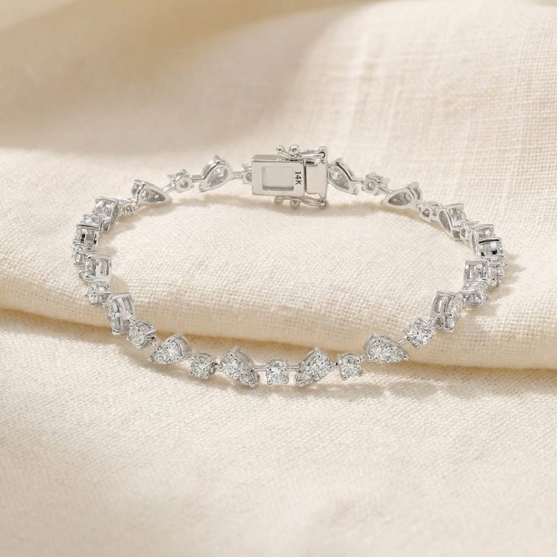 Bliss Diamond 3.43Ct White Gold Natural Real Diamond Pear Frame Tennis Bracelet 7" Women's