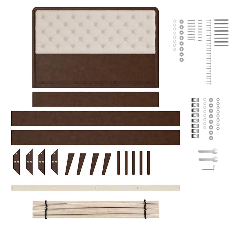 Solid Wood Full/Queen/King Size Platform Bed Frame with Upholstered Tufted Headboard