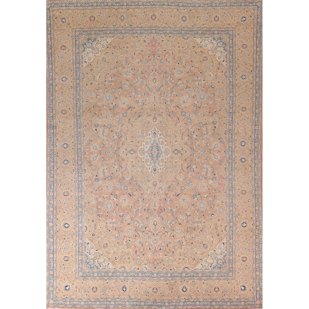 Traditional Mashad Persian Vintage Area Rug Hand-Knotted Wool Carpet - 9'4"x 12'5"