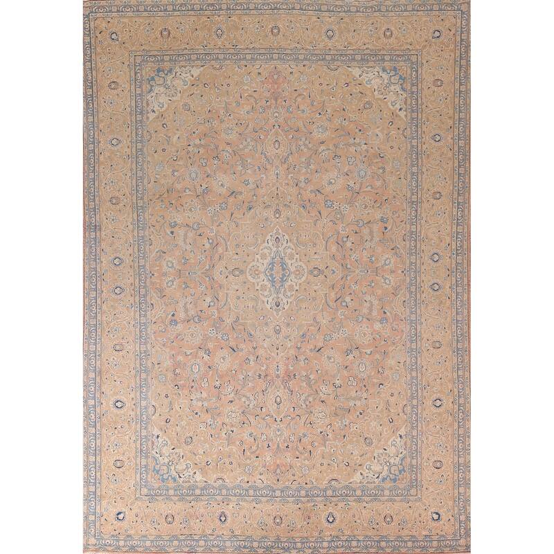 Traditional Mashad Persian Vintage Area Rug Hand-Knotted Wool Carpet - 9'4"x 12'5"