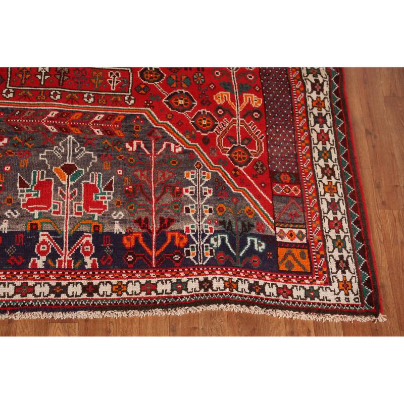 Hand Knotted Oriental 100% Wool Carpet Traditional Tribal Red Qashqai Area Rug - 9' 5'' X 6' 5''