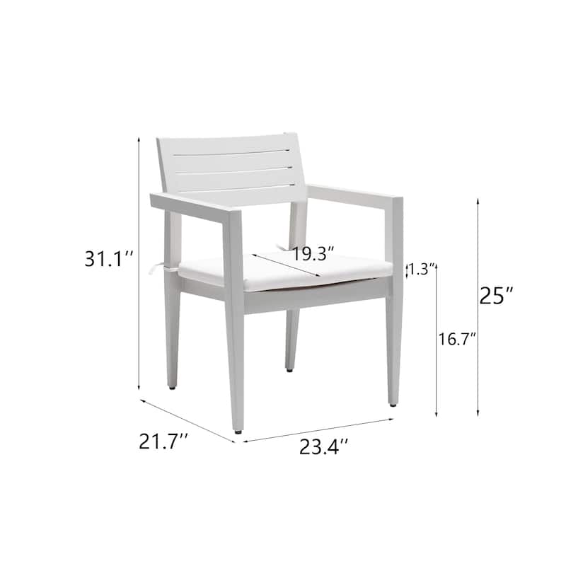 Grayish Aluminum Stationary Dining Chairs with Cushions