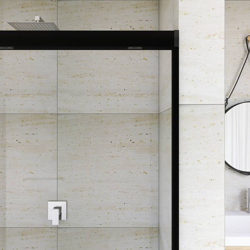 Double Sliding Framed Shower Door in Matte Black Finish
