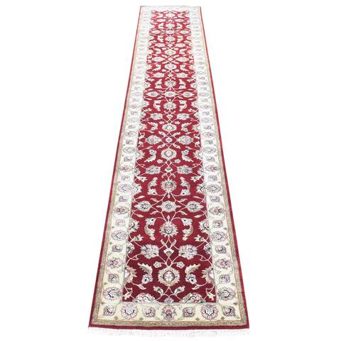 Shahbanu Rugs Rich Red, Rajasthan with All Over Design, Handmade Half Wool And Half Silk, XL Runner Oriental Rug (2'7" x 14'10")