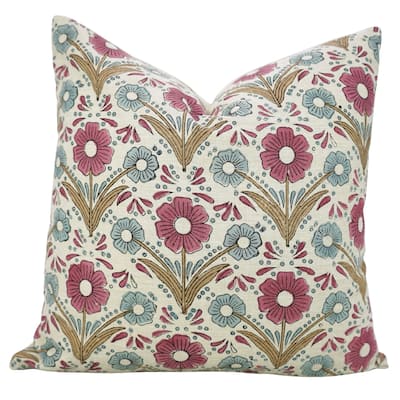 Fabdivine Rectangle Accent Pillowcase 12x20 Inch Floral Farmhouse Fall Decor for Chair Living or Bed Room Pink Linen, Vanshika