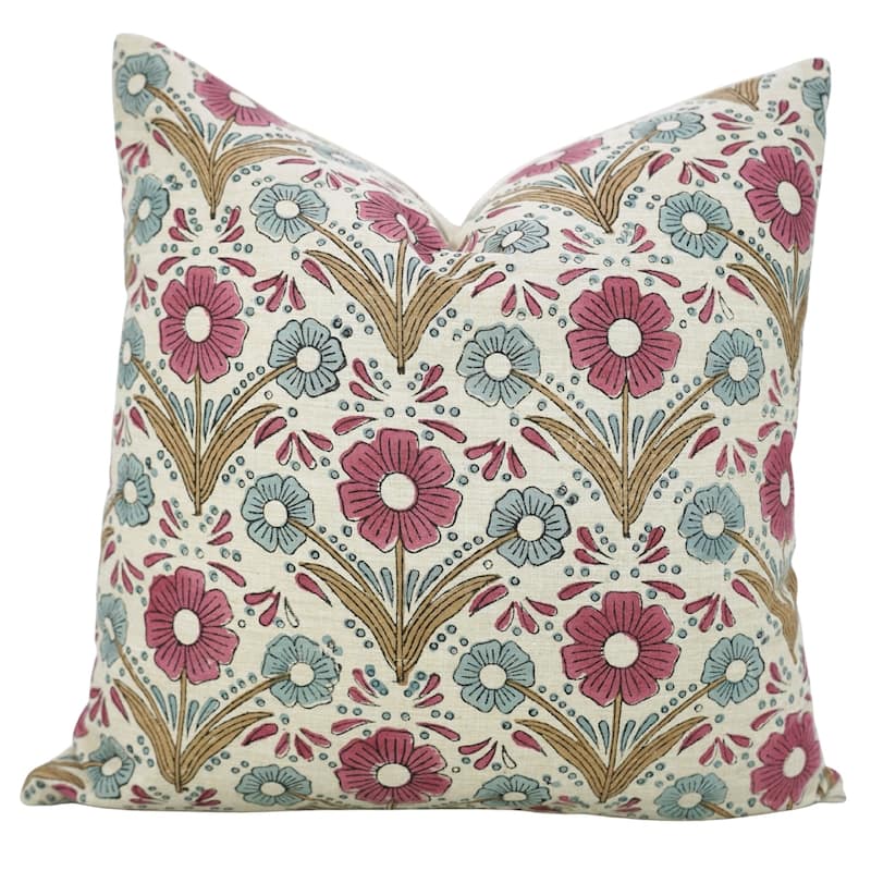 Fabdivine Rectangle Accent Pillowcase 14x36 Inch Floral Farmhouse Fall Decor for Chair Living or Bed Room Pink Linen, Vanshika