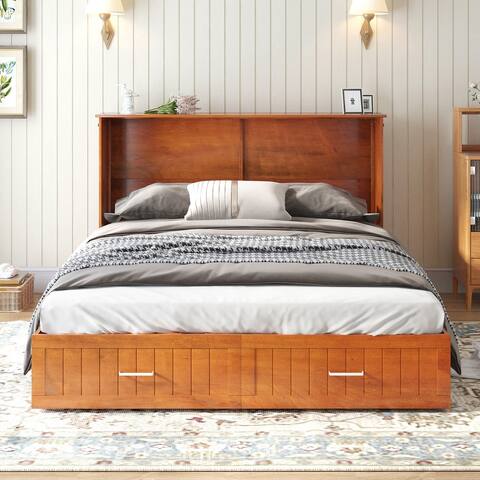 Queen Size Murphy Bed with Foam Mattress, Cabinet Bed with Charging Station, Murphy Bed Chest with Large Drawer