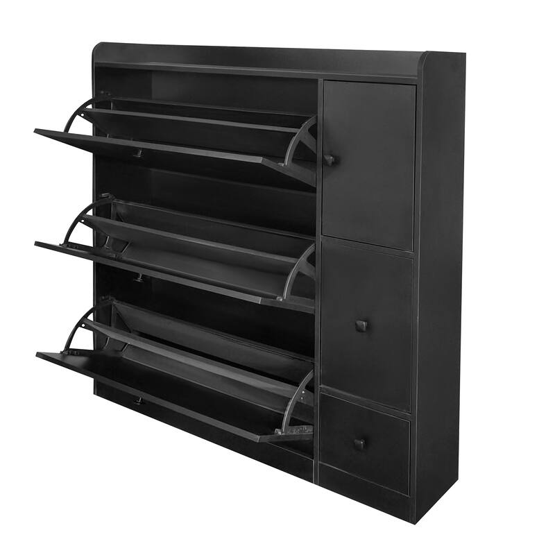 Thin Shoe Cabinet for Hallway with 3 Flip Storage Drawers, Entryway Freestanding Shoe Organizer Rack with Pull-Down Seat