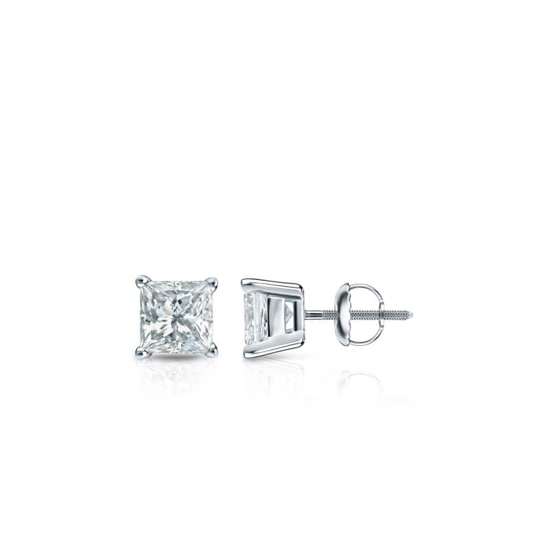 Auriya 18-karat Gold Lab Grown 0.30 carat TDW Princess Diamond Stud Earrings 4-Prong Basket Screw-back - White