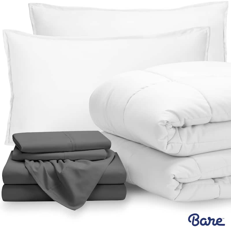 Bare Home Bed-in-a-Bag Down Alternative Comforter & Sheet Set - White/Grey - Queen