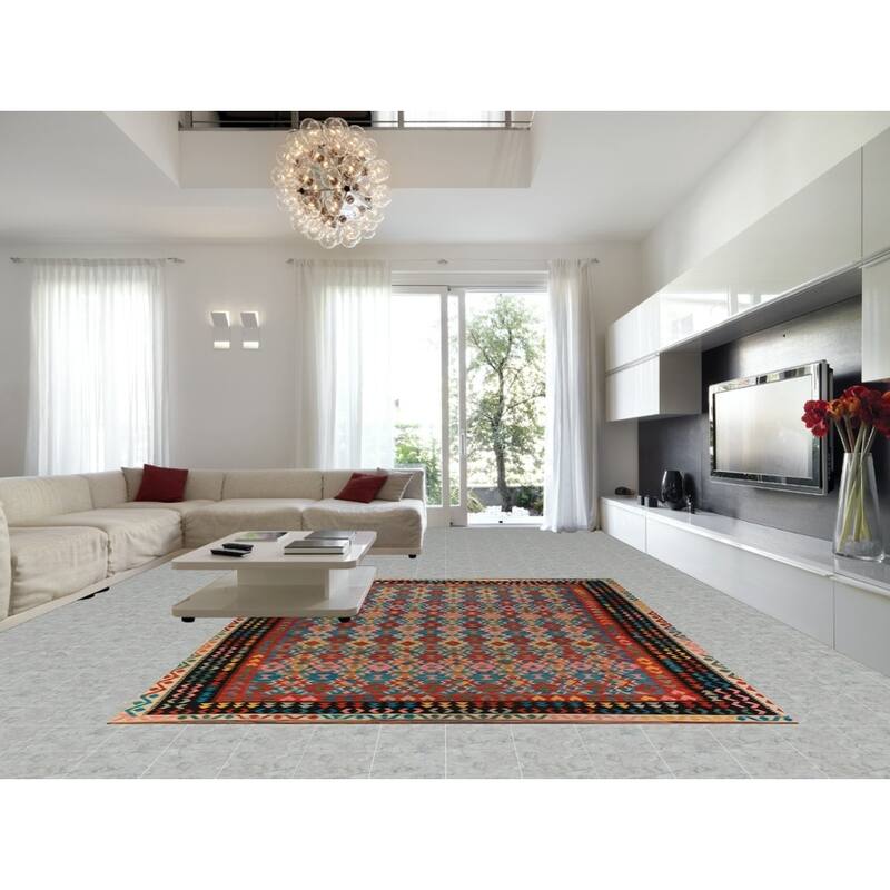 Kilim Oriental Area Rug Hand-Woven Wool Carpet - 9'10"x 13'0"