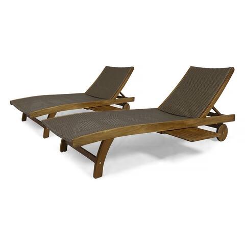 Banzai Wicker and Wood Outdoor Chaise Lounge (Set of 2) by Christopher Knight Home